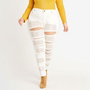 Distressed Rhinestone Stretch Jeans